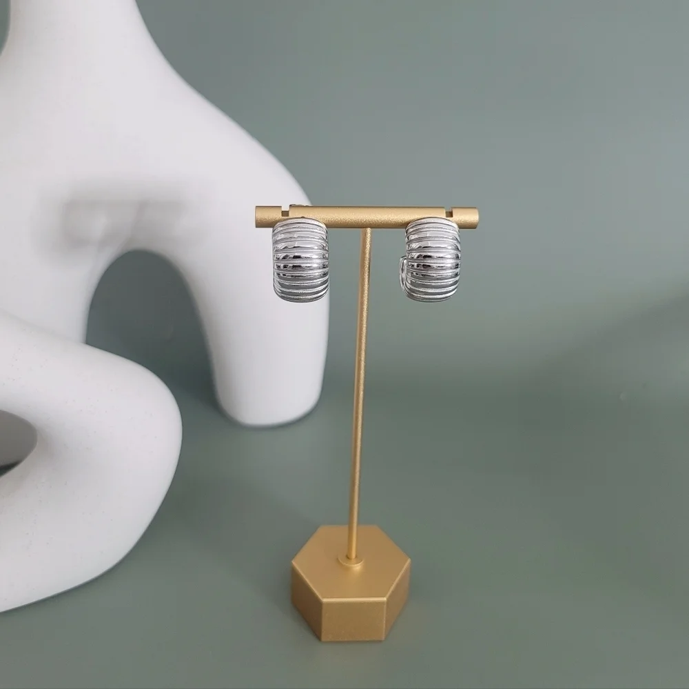 Stainless steel silver tone chunky earrings